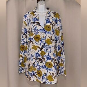 long tall sally White Tunic with Blue & Mustard Floral Print
